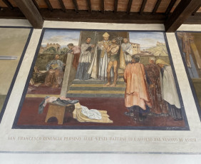 Der Hl.Franziskus legte all seine Gewänder ab und gab sie seinen Vater zurück und wurde vom Bischof von Assisi empfangen